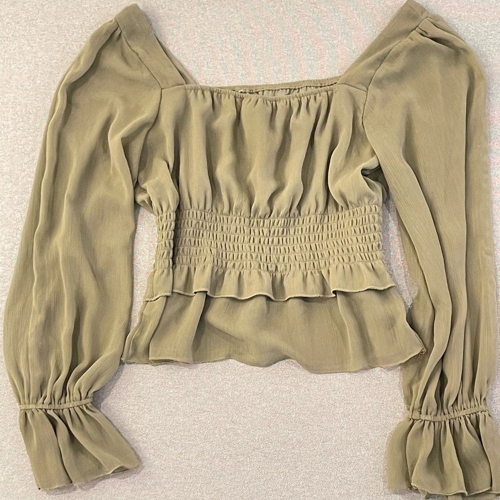 Elegant Olive Green Smocked Women's‎ Top
